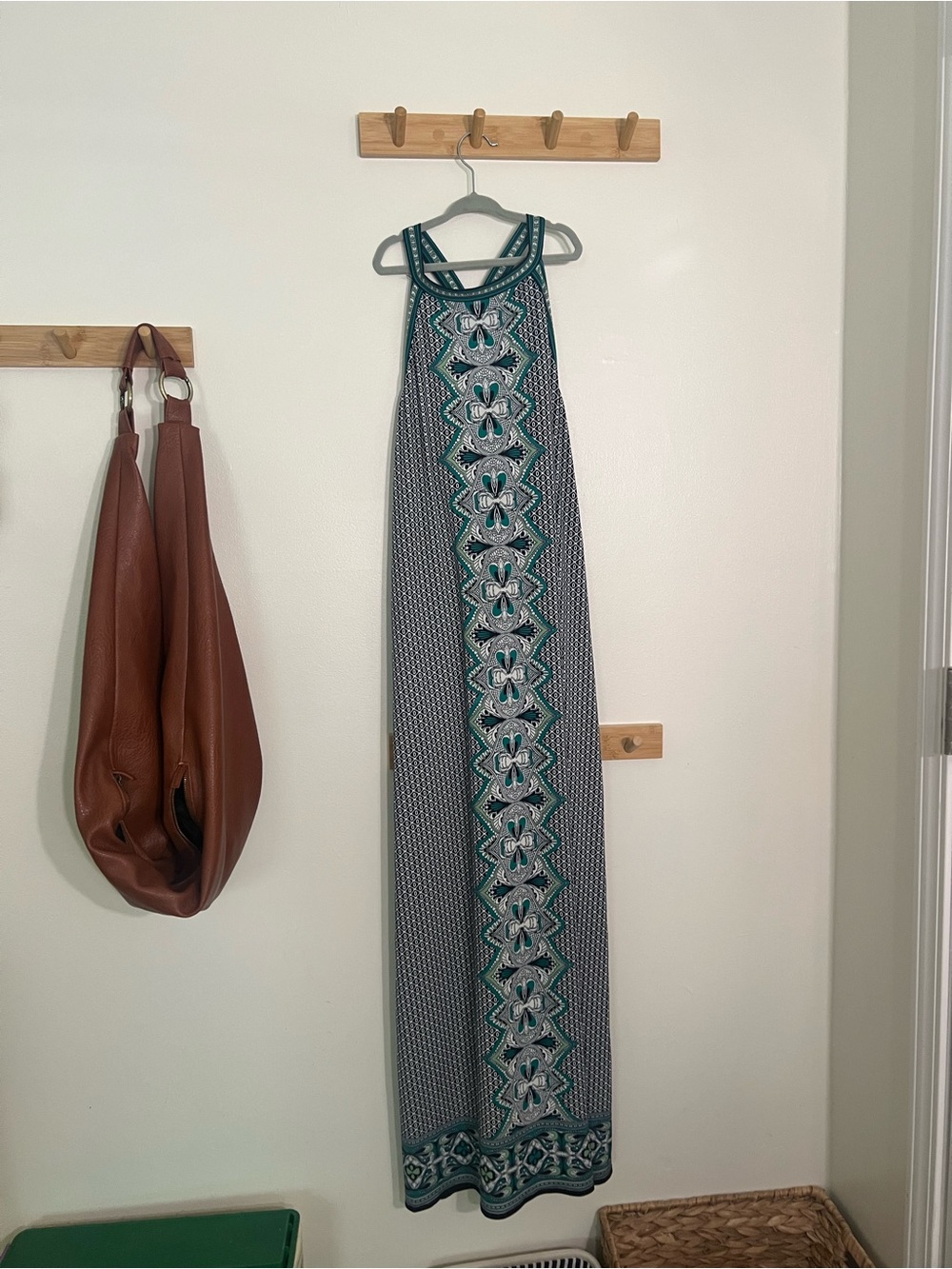 Max Studio Teal & Gray Patterned Halter Maxi Dress size Womens small no flaws